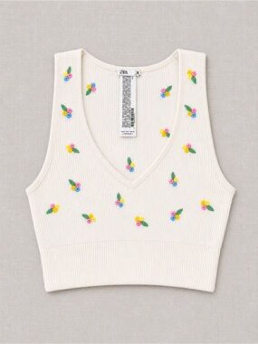 Zara v neck tank top with flower embroidery